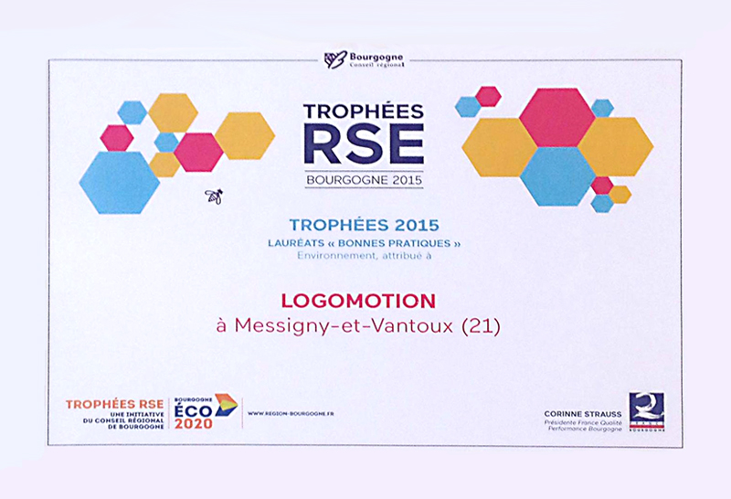 LOGOMOTION, lauréat des Trophées RSE Bourgogne 2015 organisés par le Conseil Régional de Bourgogne.